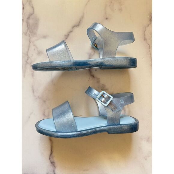 Mini Melissa light Cinderella blue glitter open toe sandal with heel  shimmer sh - Picture 1 of 8
